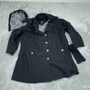 Dennis Basso Black Petite 2XP Water Resistant Trench Coat W/ Hood a0158